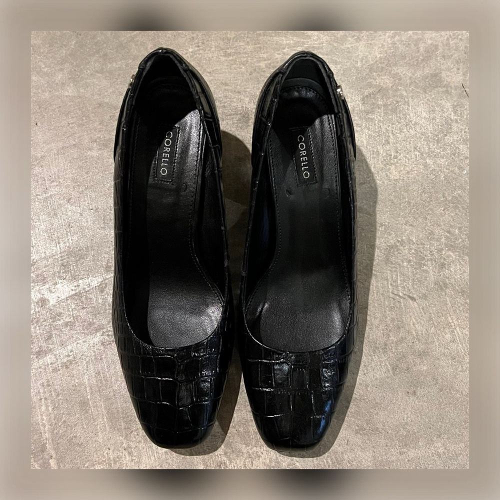 Crocodile Embossed Leather Block Heels